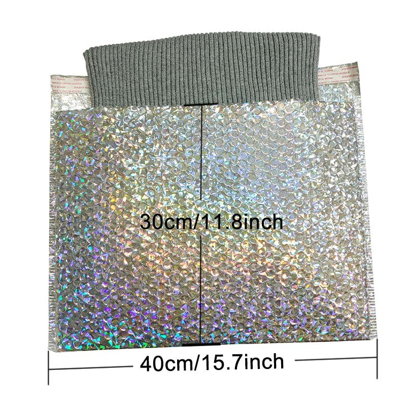 20 stk holografisk metallisk boble mailer emballage glamour farverige sølv nuancer folie pude polstrede konvolutter: 40 x 30cm