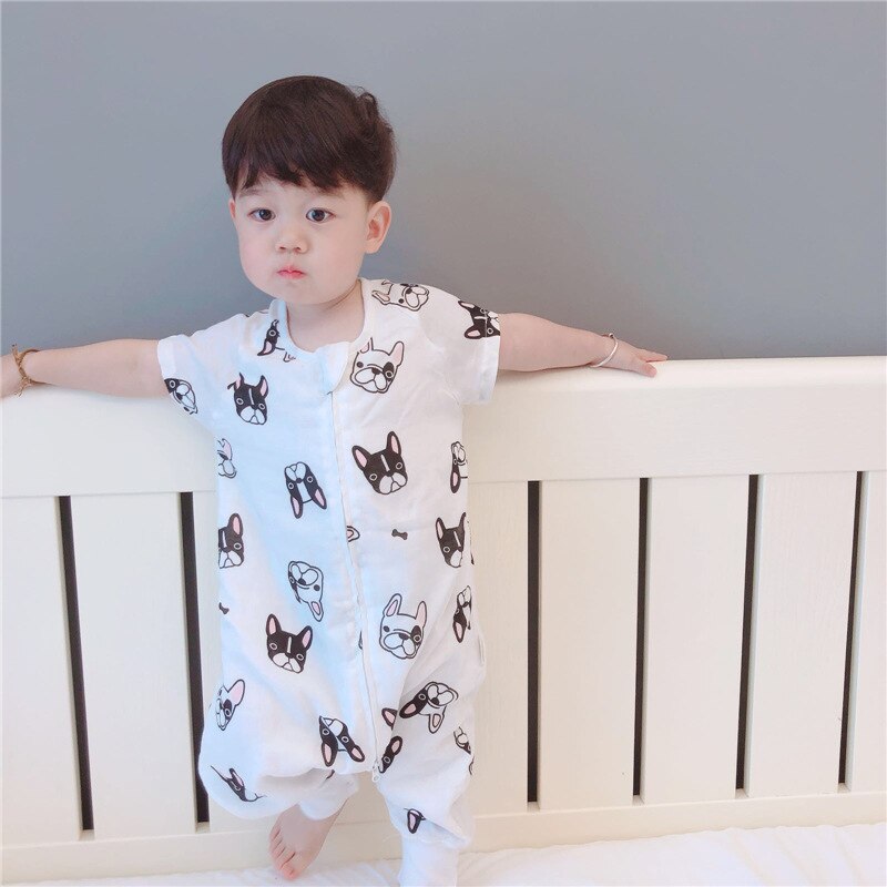 Sac de couchage d'été à manches courtes, en coton et bambou, pour bébé, avec Protection contre les coups de pied, motif dessin animé, pour garçons et filles de 1 à 3 ans