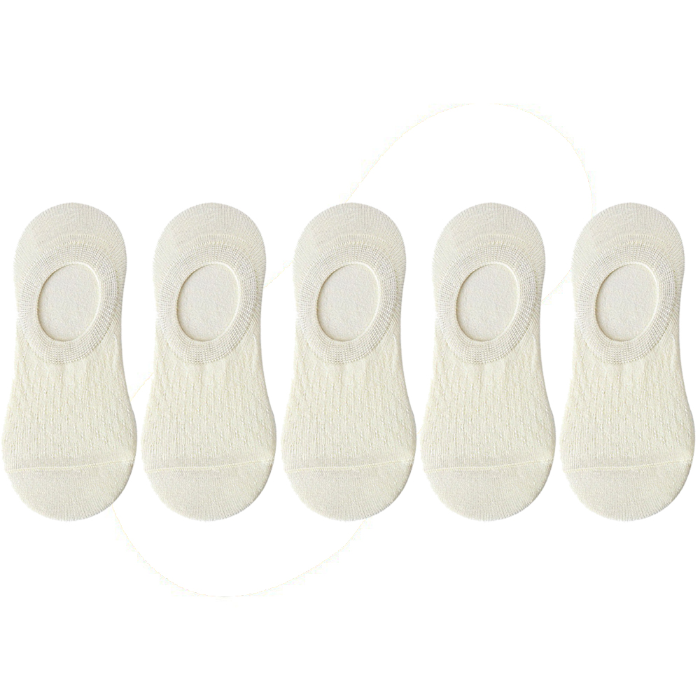10 Pieces 5 Pairs Women Sock Slippers Set Solid Color Invisible Boat Socks Breathable Non-slip Silicone No Show Short Ankle Sock: Beige