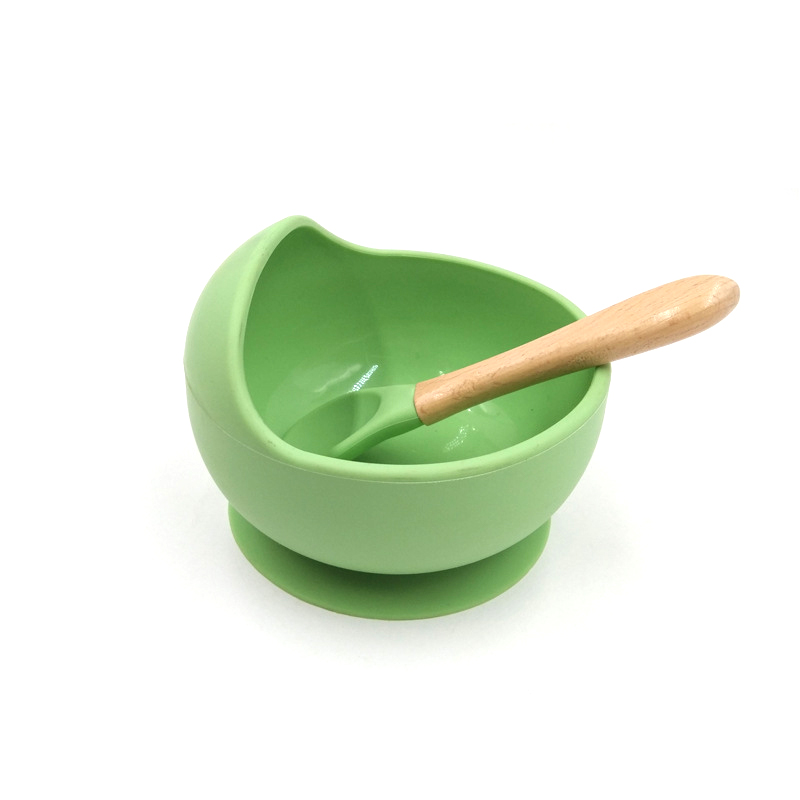 2 Pcs Baby Silicone Bowl Set Anti Complementary Food Spoon and Bowl Healthy Food Grade Child's Tableware: green