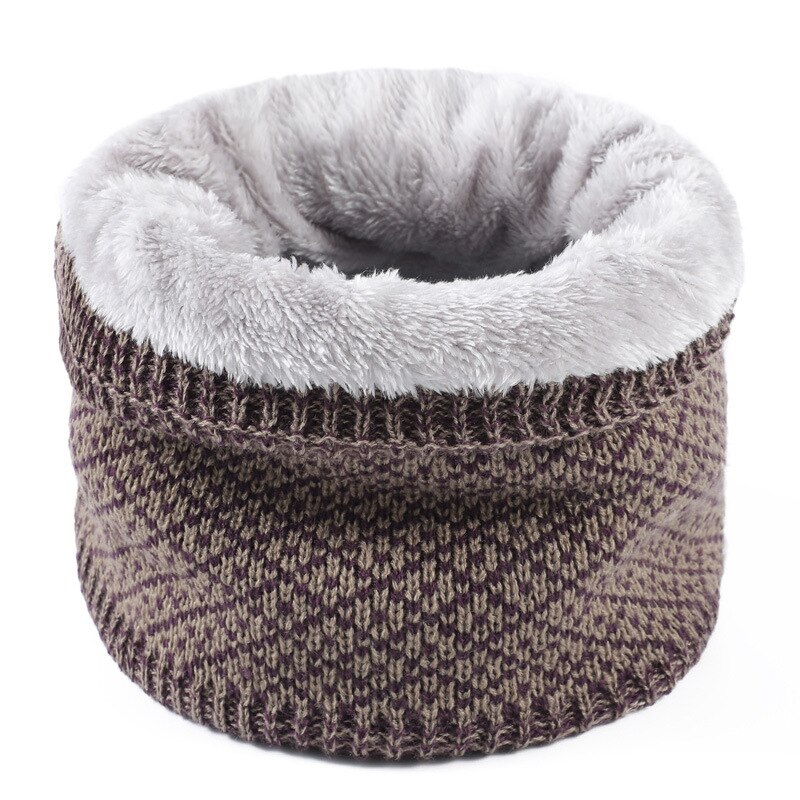 Winter Warm Plaid Thick Elastic Knitted Snood Scarf Ring Women Men Faux Fur Neck Tube Warmer Scarves Mufflers Collar: Dark Purple