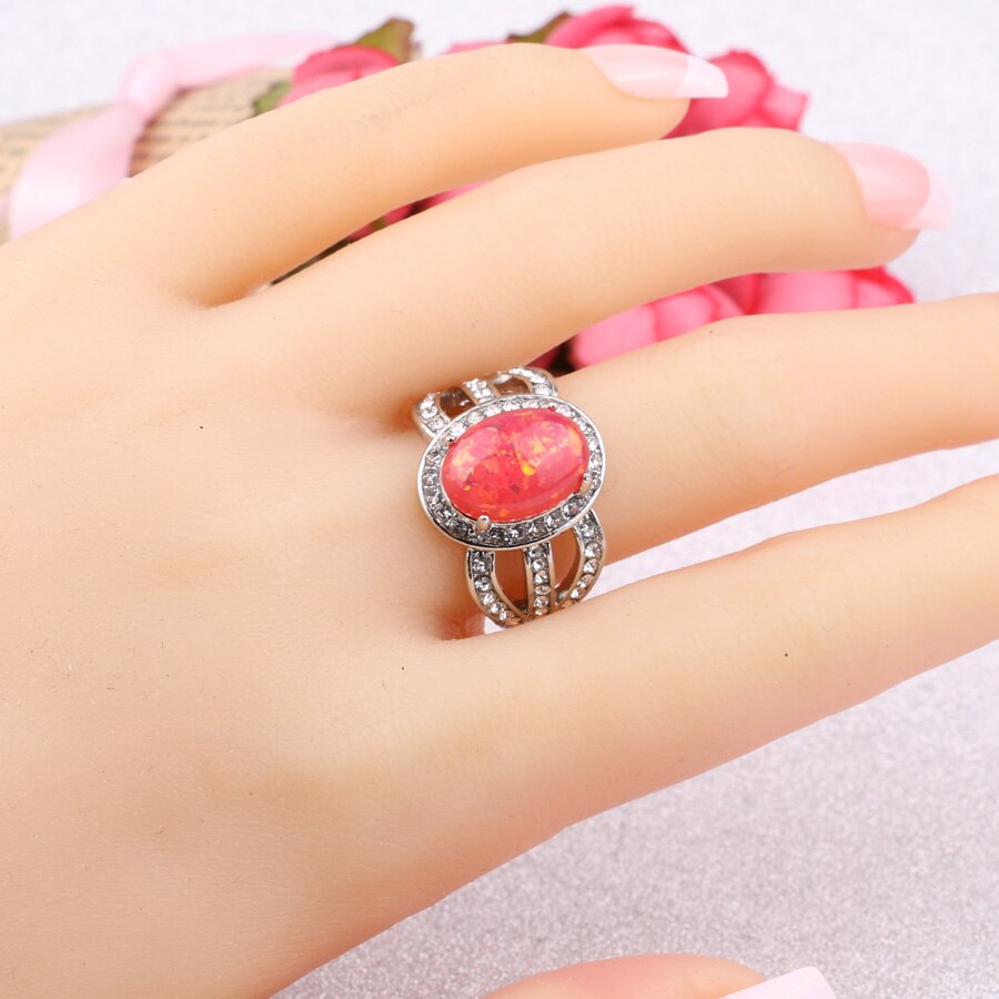 Kinel erstellt feuer rot opal ring zirkonia silber farbe hochzeit ringsfor frauen partei modeschmuck größe 7-10