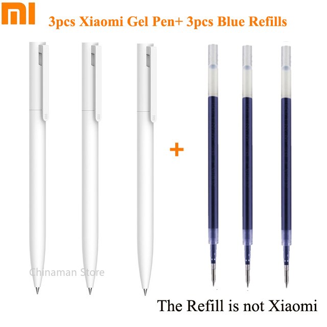 Original Xiaomi Mi Gel Pen MI Pen 9.5mm No Cap Bullet Black Pen PREMEC Smooth Switzerland Refill MiKuni Japan OEM Black Blue Ink: 3pen with 3blue ink