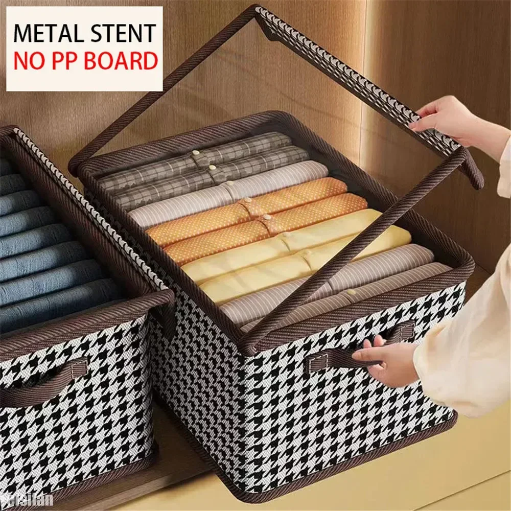 Caja de almacenamiento de ropa con tapa transparente, camiseta, pantalones, organizador de ropa interior, armario para dormitorio, cajones, ahorro de espacio: Amarillo claro