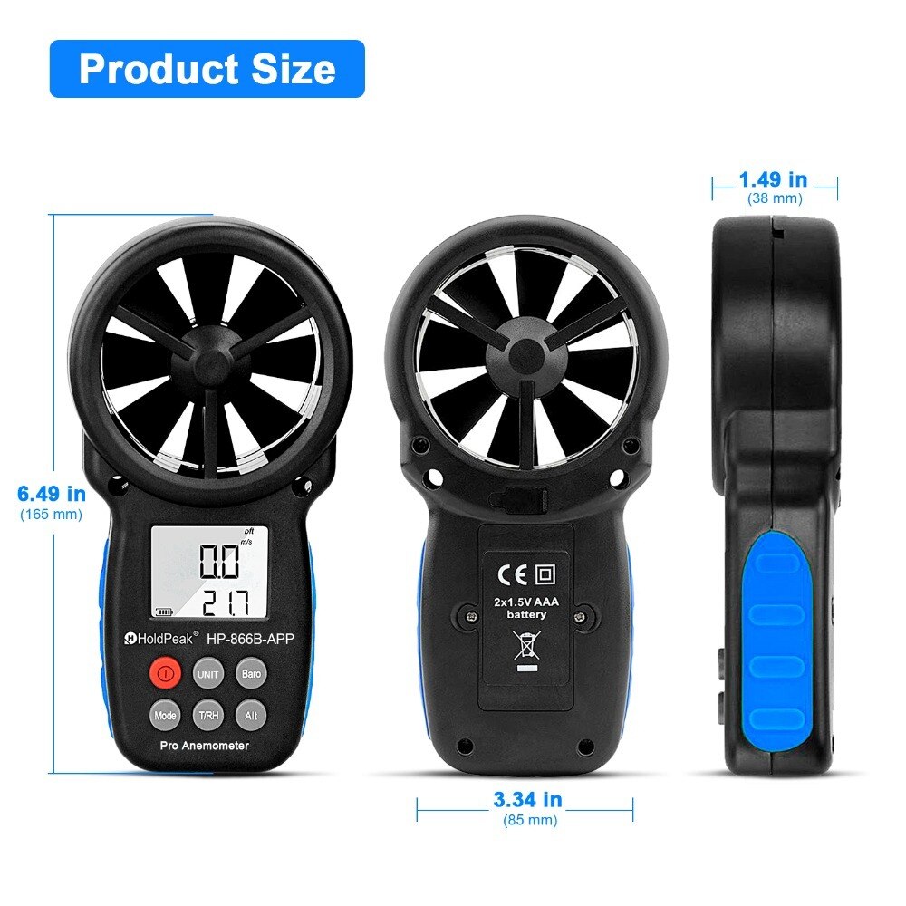Anemometer Draagbare Anemometro Thermometer Wind Gauge Meter Windmeter 30 M/s Lcd Digitale Hand-Held Anemometer