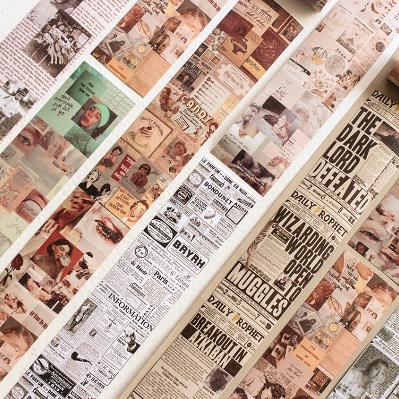 6.4*46cm vintage avisindlæg washi tape diy deokrativ scrapbooking planner maskeringstape klistermærke papirvarer skoleartikler