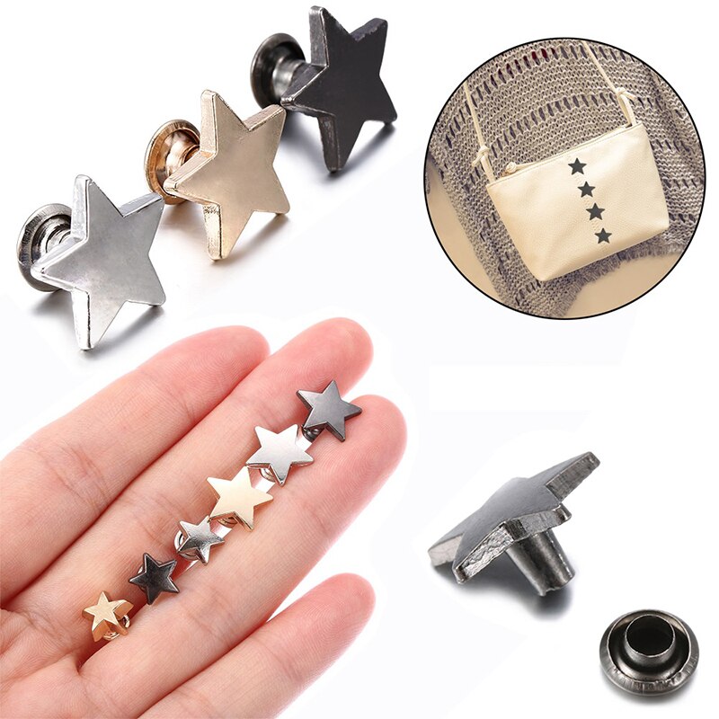 Juego de 10 tachuelas para bolsos de ropa, tachuelas y pinchos para ropa, remaches planos de estrellas, tachuelas de cuero, accesorios para ropa artesanal
