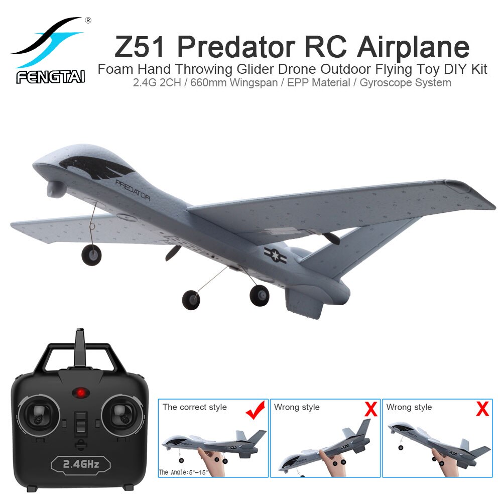 Z51 RC Plane Toy Cessna 150m Distance TRC Electric Foam Remote Control Hawker Glider LED Airplane Model 2.4G Hand Throw Wingspan