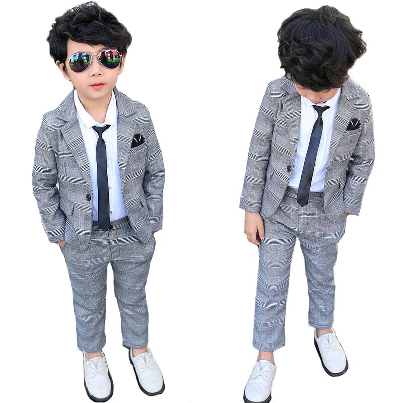 Conjunto de Traje a cuadros para niños, traje Formal para de boda, pasarela, espectáculo de Piano, chaqueta a cuadros, pantalones, conjuntos de ropa