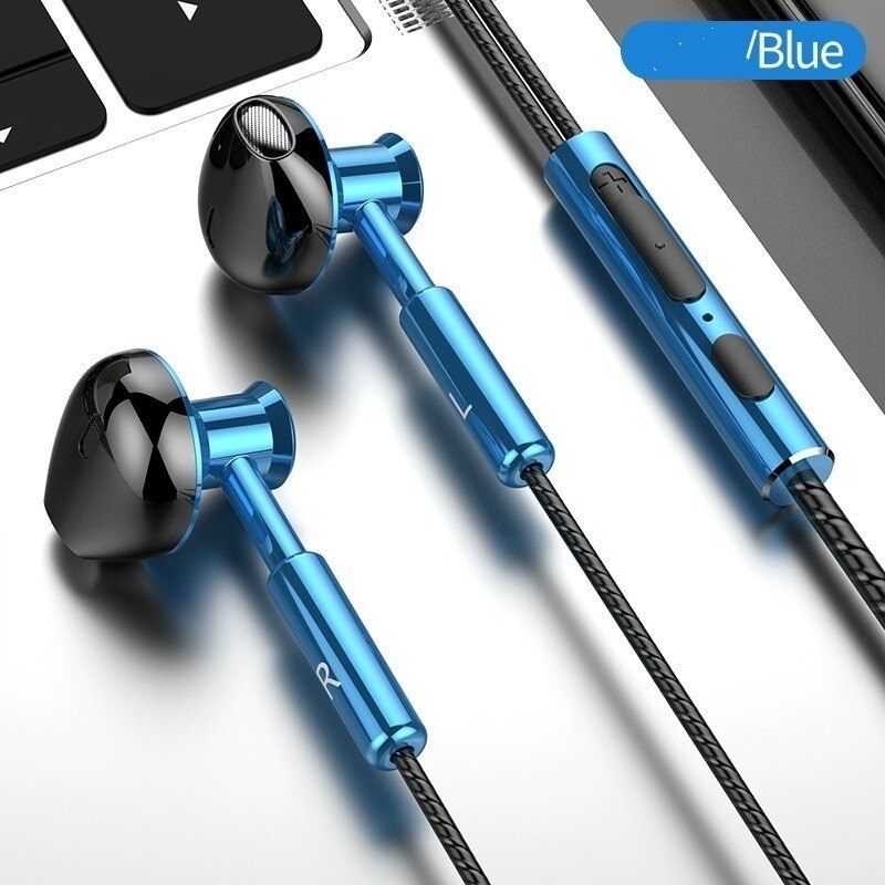 Bass Stereo Mobile Trasduttore Auricolare Metallico 3.5 In-ear Sport Auricolari con Microfono Auricolare a Filo Del Telefono Auricolare Musica Corsa E Jogging Auricolari: C535-blue