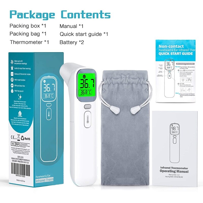 Forehead Infrared Thermometer LCD Display Digital Measurement with Fever Alarm