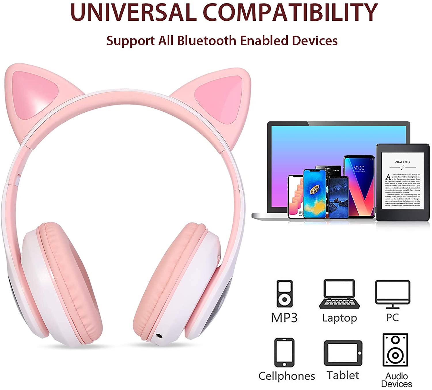 Helm Kopfhörer Mit Mikrofon bluetooth 5,0/3,5 MM Dual Verbindung Drahtlose Katze Ohren RGB-Licht Faltbare