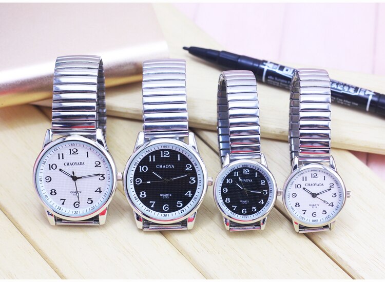 Vrouwen Mannen Eenvoudige Mode Elastische Band Roestvrij Staal Quartz Horloge Dames Jurk Wit Zwart