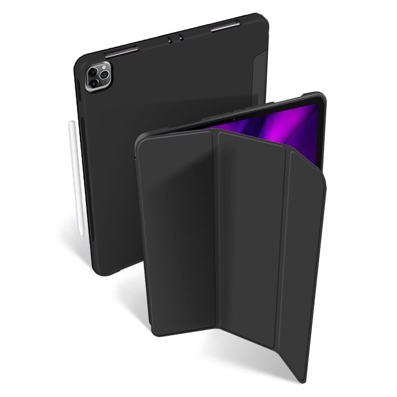 Yxayn hoesje voor ipad pro 11 ultraslank pu-leren smartcover zachte funda voor ipad pro 11 inch: Zwart