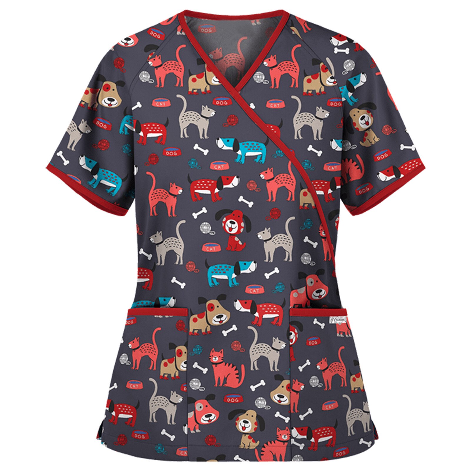 Monos trabajo de peluquería para mujer, uniforme de manicurista con estampado animal, Blusa de manga corta con cuello en V