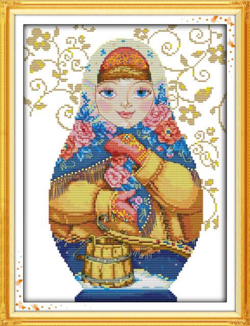 Russian Doll Patterns Cross Stitch Kits Printed Aida Canvas 14CT 11CT Chinese Embroidery Sets DIY Handmade Needlework Crafts: C218-6 / 14CT Printed Fabric
