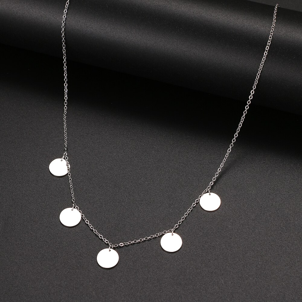 2022 new stainless steel round circle necklaces geometric style simple fashionable women's necklace jewelry: Silver color