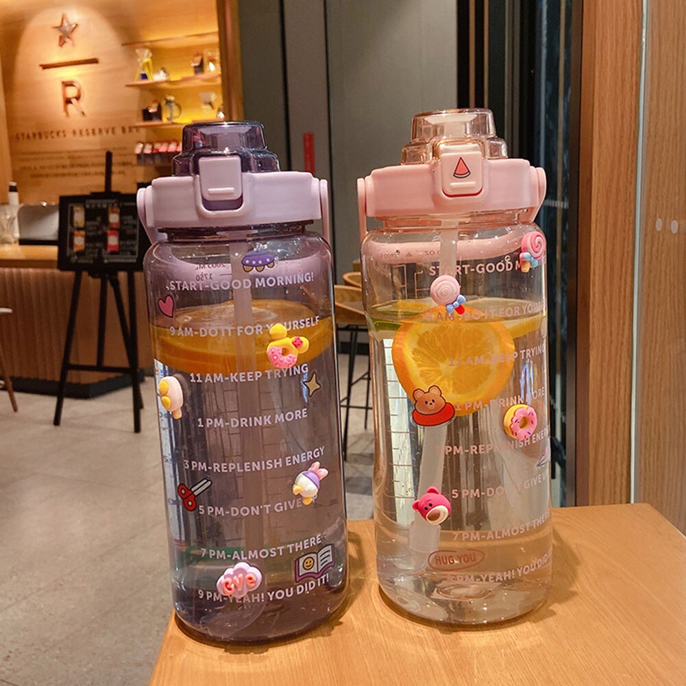 2L Große Kapazität Wasser Flasche mit prallen Kappe Timeline Erinnerung draussen Sport und Fitness Dicht Peeling Tasse mit aufkleber