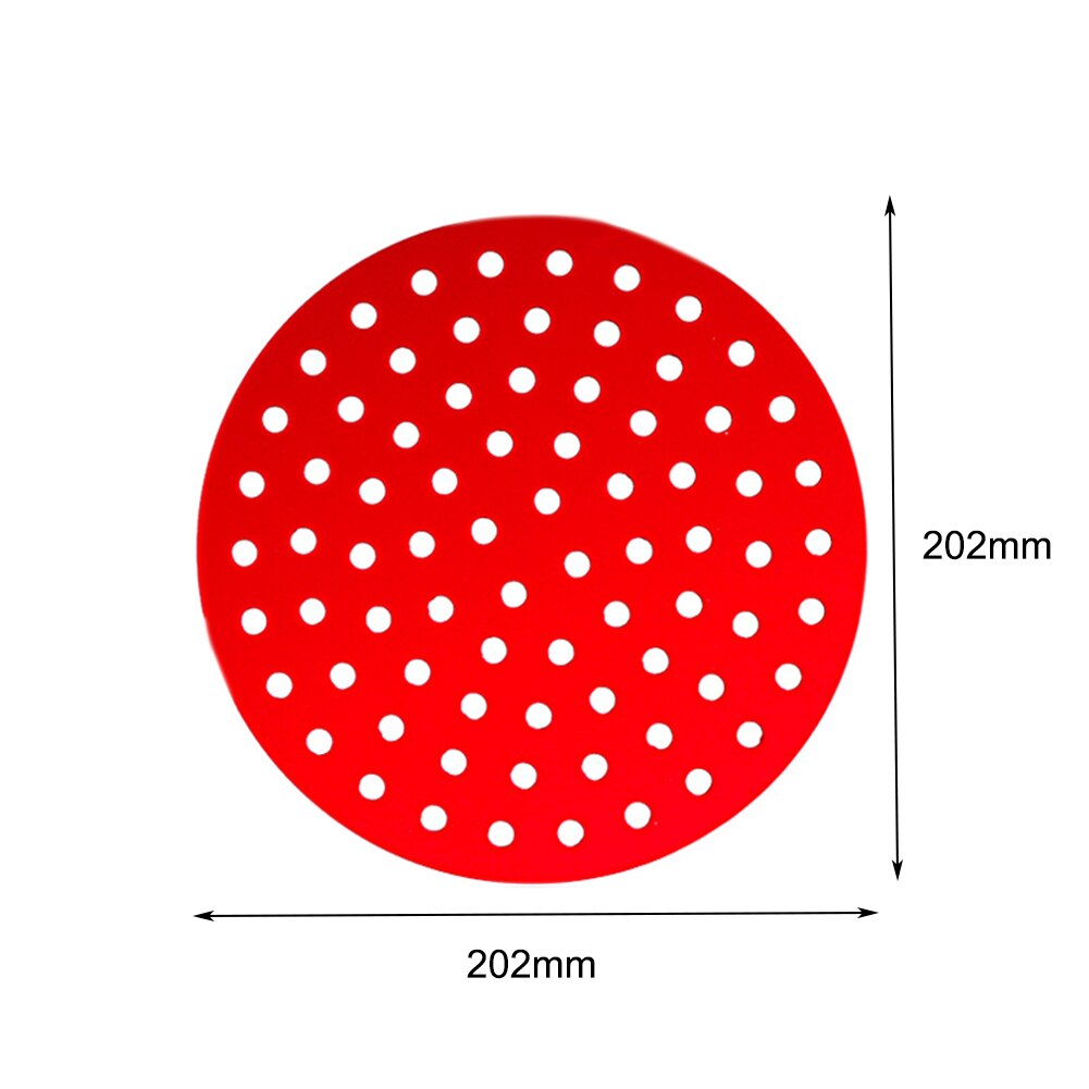 1PC Reusable Square Round Air Fryer Silicone Non-stick Durable Pad Scale Kitchenware Air Fryer Pot Mat Kitchen Accessories: Red  20.2 cm