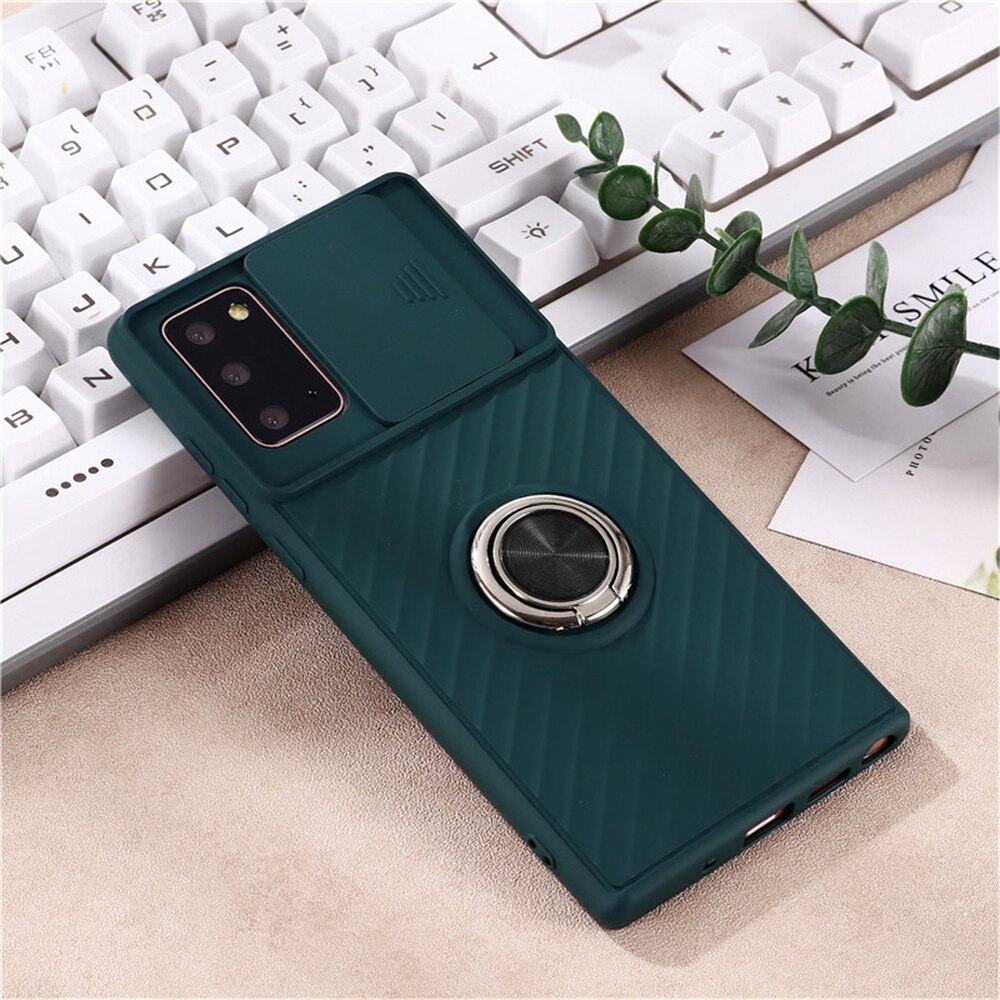 Camera Lens Protection Ring Stand Holder Phone Case For Samsung Galaxy Note 20 Ultra Soft Silicone Full Cover For Note 20 Ultra: For Note 20 Ultra / Dark Green