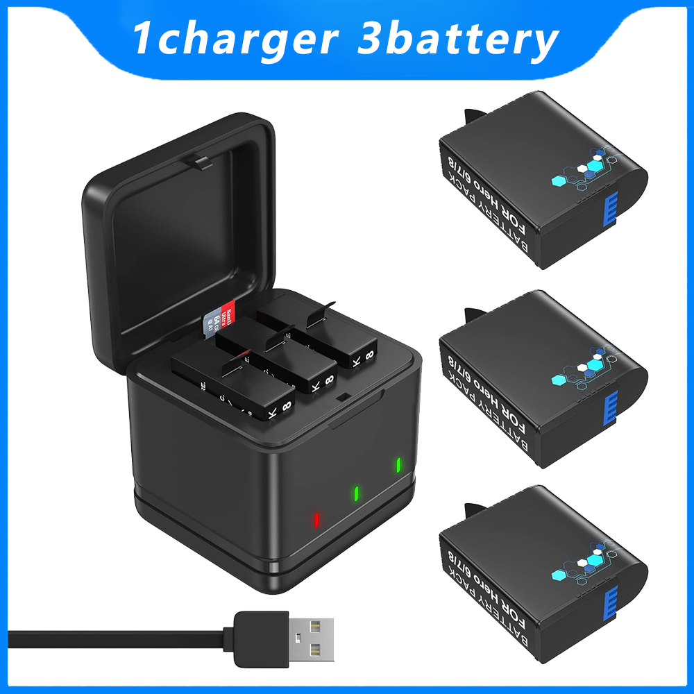 Batería GoPro Hero 5/6/7/8 y cargador rápido tipo C, batería de 1800 mAh para cámara de acción GoPro Hero 8 Hero 7 Hero 6 Hero 5 (batería GoPro completamente decodificada): Blanco
