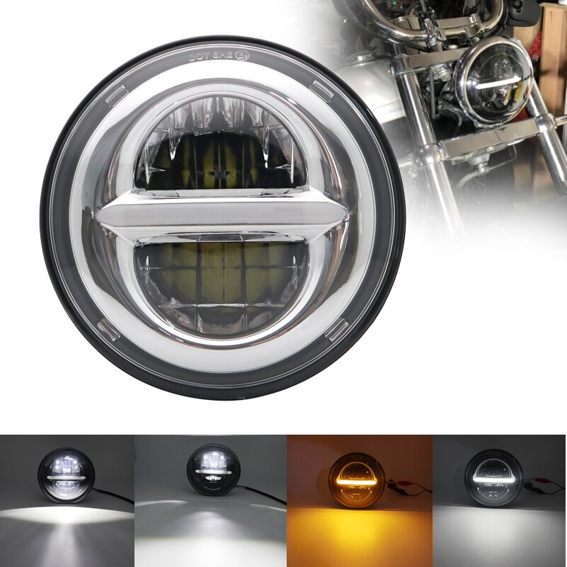 headlight for 883 Harley Dyna Sportster XL883 XL1200 5.75 inch motorcycle round led headlight assembly High power with lens: 80W Black