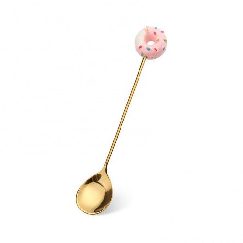 SALES! Cute Stainless Steel Cartoon Kid Spoon Donut Coffee Fork Dessert Tool: Pink Spoon