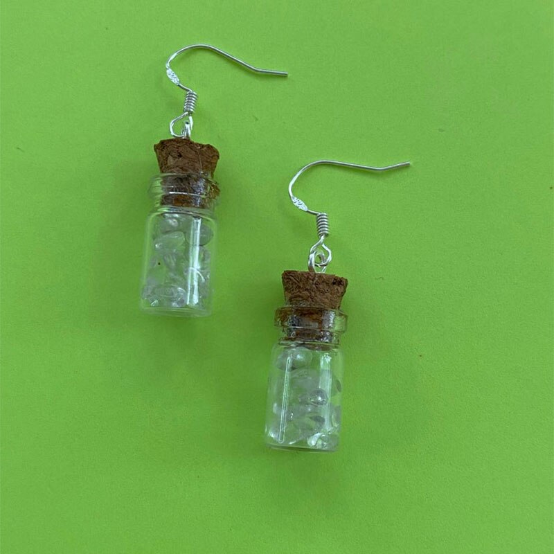 crystal glass bottle cork earrings silver quartz amethyst aventurine fairycore brincos feminino