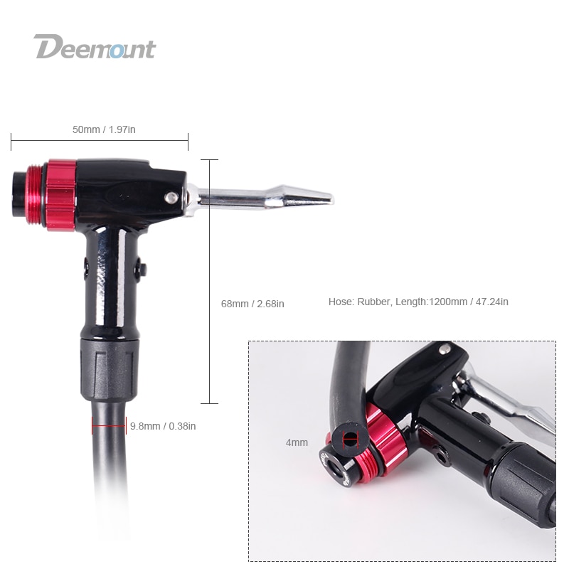 Deemount Top Bike Pump Alloy Adaptor W/ Bleeder Thumb Lock Valve Schrader Presta F/V A/V 120CM Hose Dia. 10mm 4mm GCT-01