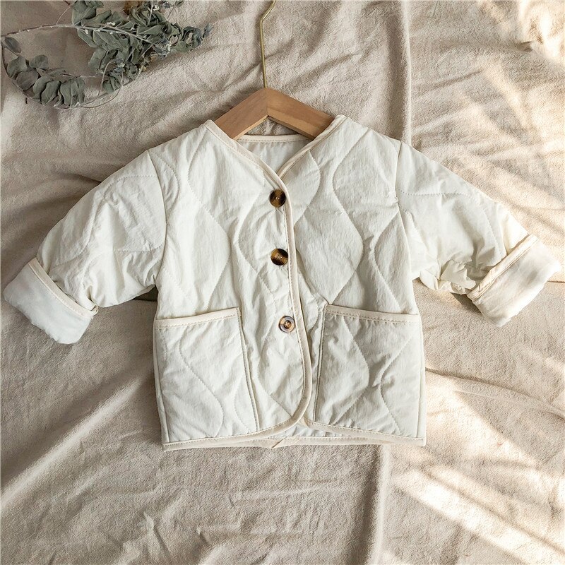 Roupas de algodão recém-nascidos do bebê meninas bonito manga longa casaco meninos 2021 inverno engrossar quente da criança moda cor sólida roupas 0-3 t: white / 9M 73CM