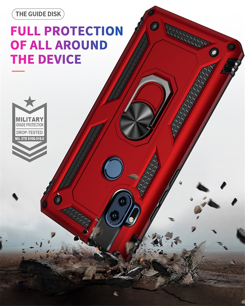 For Motorola one hyper Case Luxury Car Holder Magnetic Ring Phone Case for Moto One Hyper Silicone Matte Cover