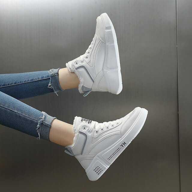 Vinter kvinder sneakers pelssko kvinde hvid varme ankel snestøvler dame platform fritidssko str. 40 ab734