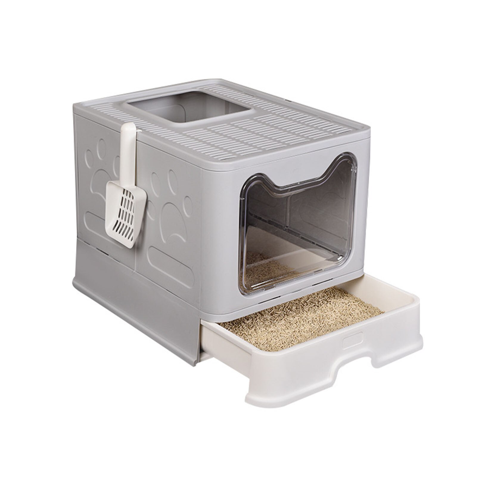 Closed Cat Litter Basin Large Cat Toilet Fold In Top Splash Proof Toilet Cat Litter Tray Fully Enclosed Cat Litter Box Cat Toile: Gray