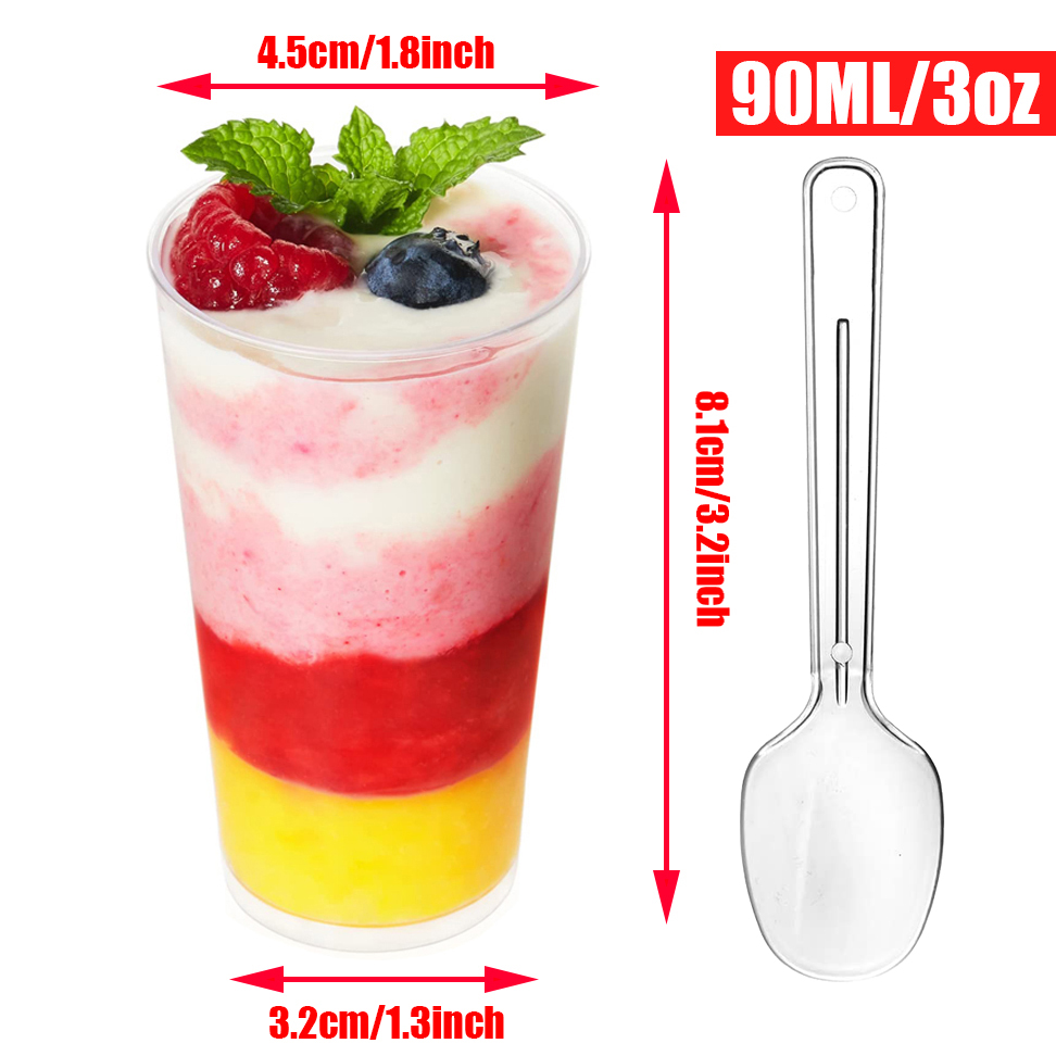 20Pack Plastic Mini Dessert Cups with spoons Parfait Appetizer Cups Party Clear Pudding Fruit Ice Cream Cup Dessert Shot Glasses: Blue
