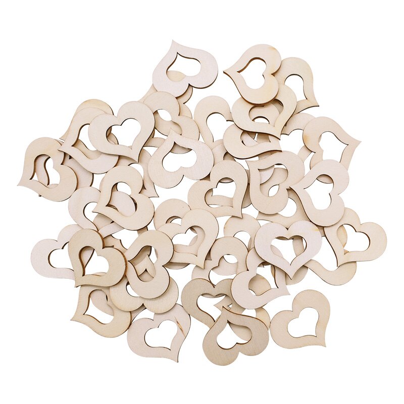 Lot de 1/2/3cm 100 en forme d'étoile en bois, cœur, vintage, chic, pour scrapbooking, décoration de table de mariage, saint-valentin