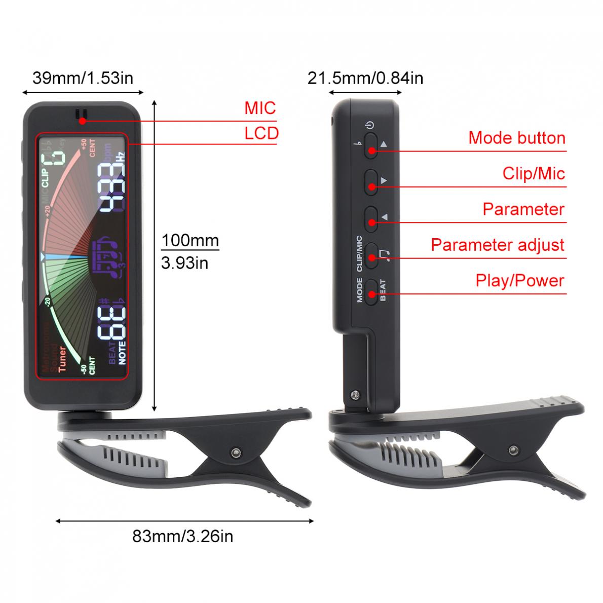3 IN 1 Guitar Tuner Large LCD Screen Metronome Generator with Clip for Chromatic Guitar Bass Ukulele Violin