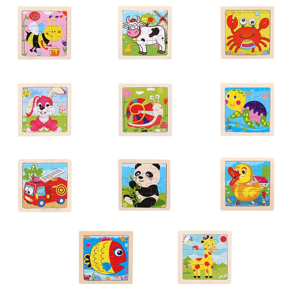 3D Wooden Puzzle Toy 9Pcs Baby Cartoon Animal Puzzle Toys Wood Jigsaw Puzzles Children Educational Toy Kids