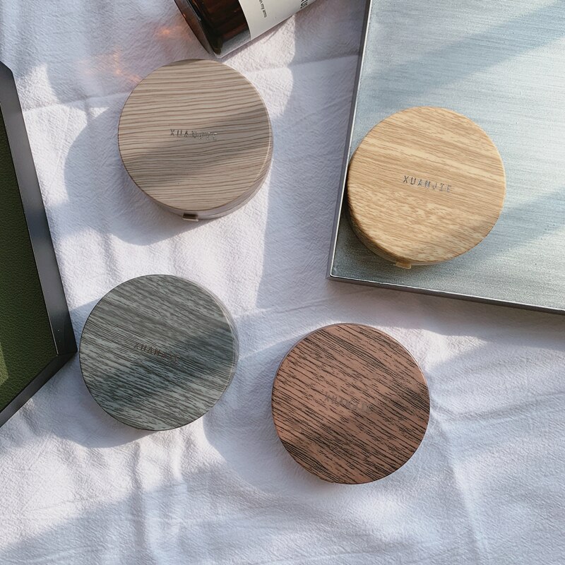 Natural series Round contact lens case with mirror storage box Lens container Imitation wood grainEye contacts case