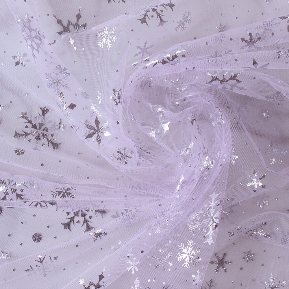 Silver Snowflake Tulle Mesh Fabric Girl Doll Dress Christmas party wedding Decration DIY Sewing Cloth accessories: M / Pink