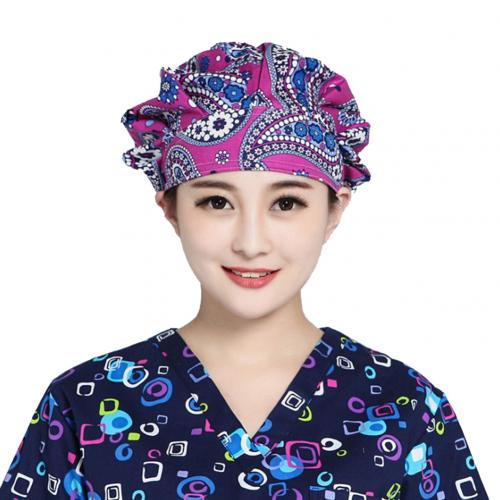 Blomsterprint scrub cap salon kosmetolog kok støvtæt bouffant justerbar hat: Lilla drage