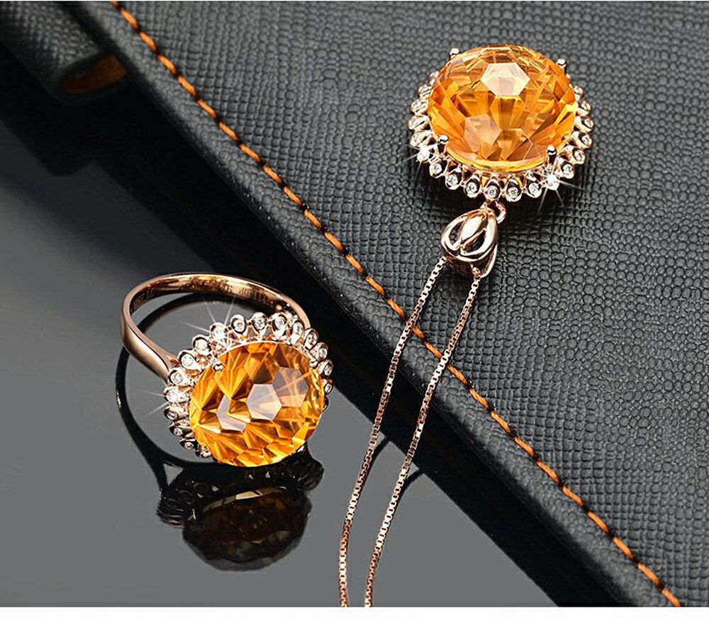 Citrine edelsteine gelb kristall zirkon diamanten ringe anhänger halsketten schmuck setzt für frauen Gold farbe schmuck Schmuckstück