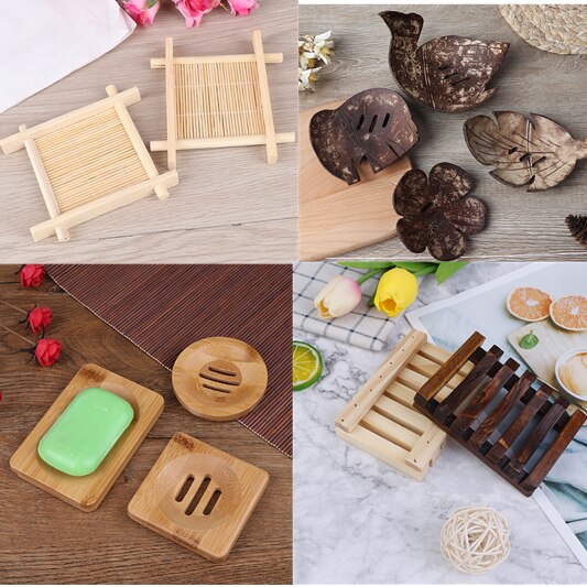 12Styles Natural Carbide Wood Soap Dish Wooden Soap Container Travel Wood Soap Box Shower Plate Bathroom Soap Holder