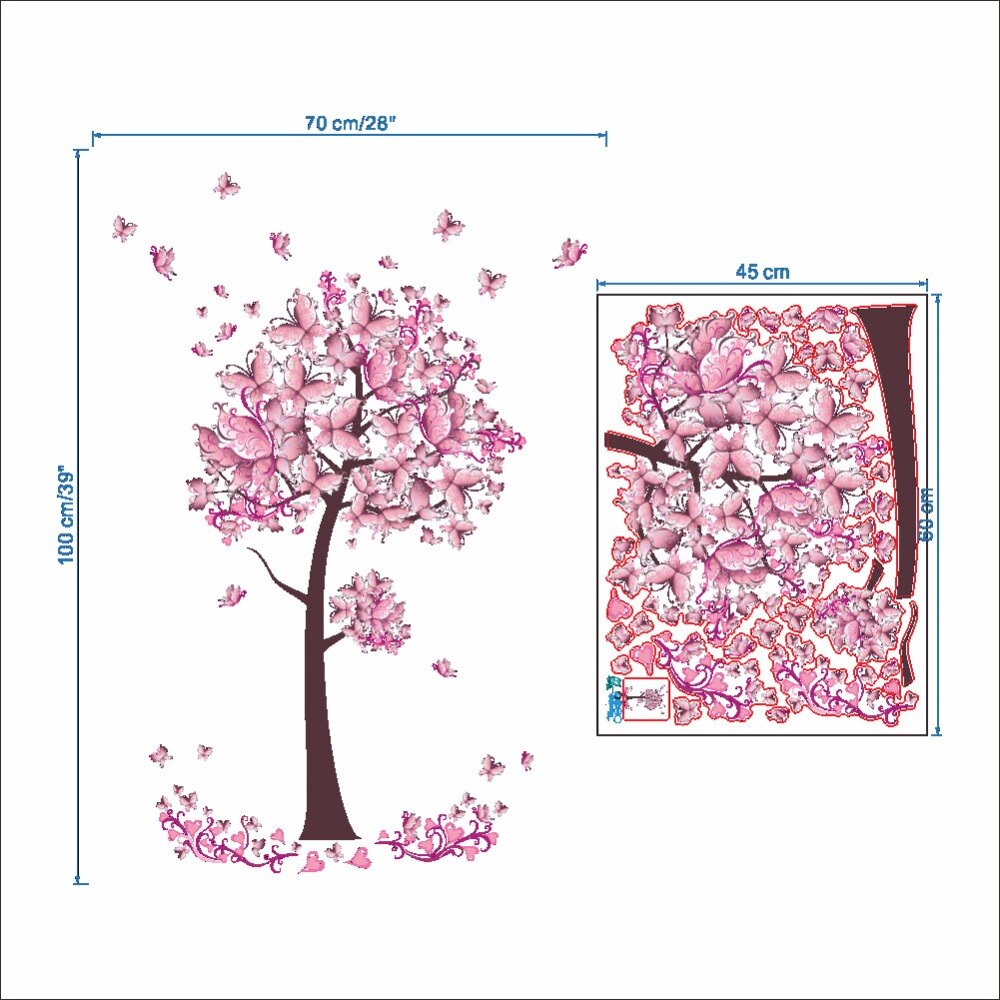 Pink Butterfly Tree Wall Sticker for Baby Girl Room Living Room Bedroom Wall Decor PVC Removable Poster Art Home Decals DC32