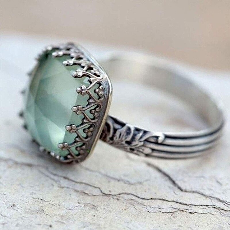Blumen- Natürliche Peridot Antike Ring Für Frauen Engagement Hochzeit Versprechen Datum Großen Platz Stein Ringe: 10