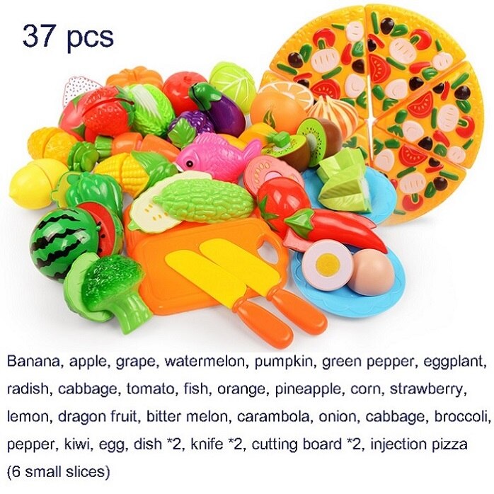 37pcs/lot Children Pretend Role Play House Toy Cutting Fruit Plastic Vegetables Food Kitchen Baby Classic Kids Educational Toys: 37 PCS