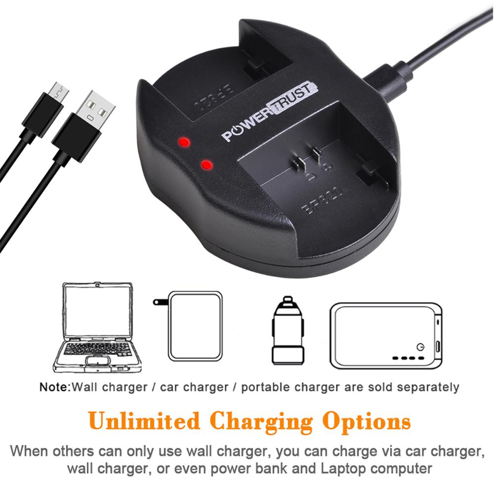 PowerTrust-batería BP-808 BP 808, cargador Dual USB para Canon BP-827, BP 827, BP-819, BP-807, XA10, HF20, HF10, HF100, HG20: 1charger