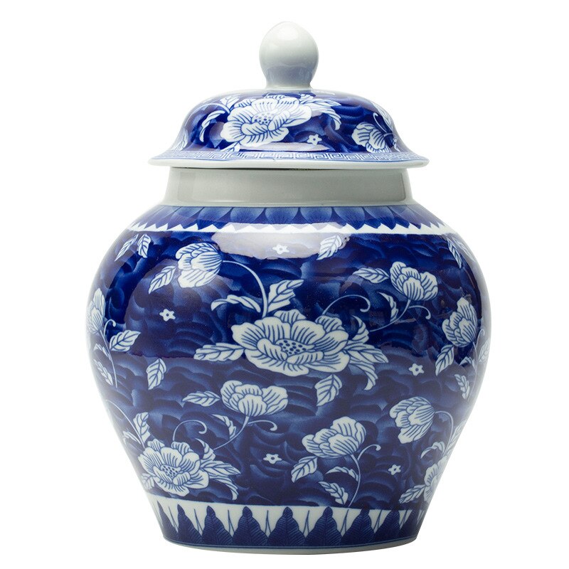 Ceramic General Blue and White Porcelain Large Tea Pot Half A Catty Sealed Pot Pu'er Bulk General Storage Tank Tea Organizer