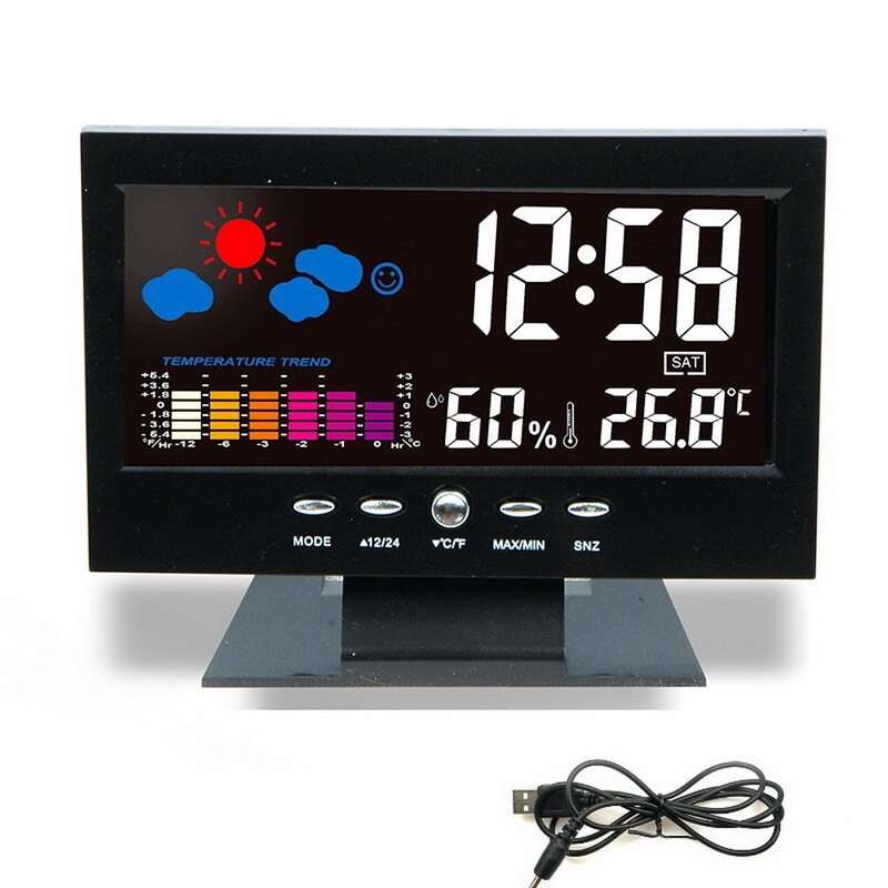 Multi-functional Weather Station Clock Digital Indoor Thermometer Hygrometer Calendar Phase Colorful LCD Display: 15.4x11.8x3.7cm B