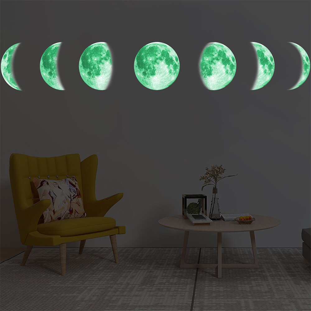 13Cm Maan Fase 3D Lichtgevende Muursticker Woonkamer Decoratie Glow In The Dark Muurschildering Slaapkamer Art Decals Maan eclipse Stickers