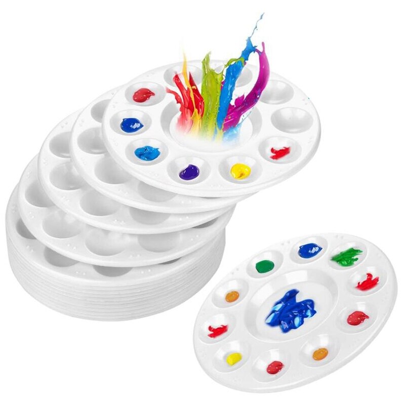 15Pc Palette Art Paint Plastic Drawing Tray Color Palette for Oil Watercolour White Painting Pallet Painting Tool